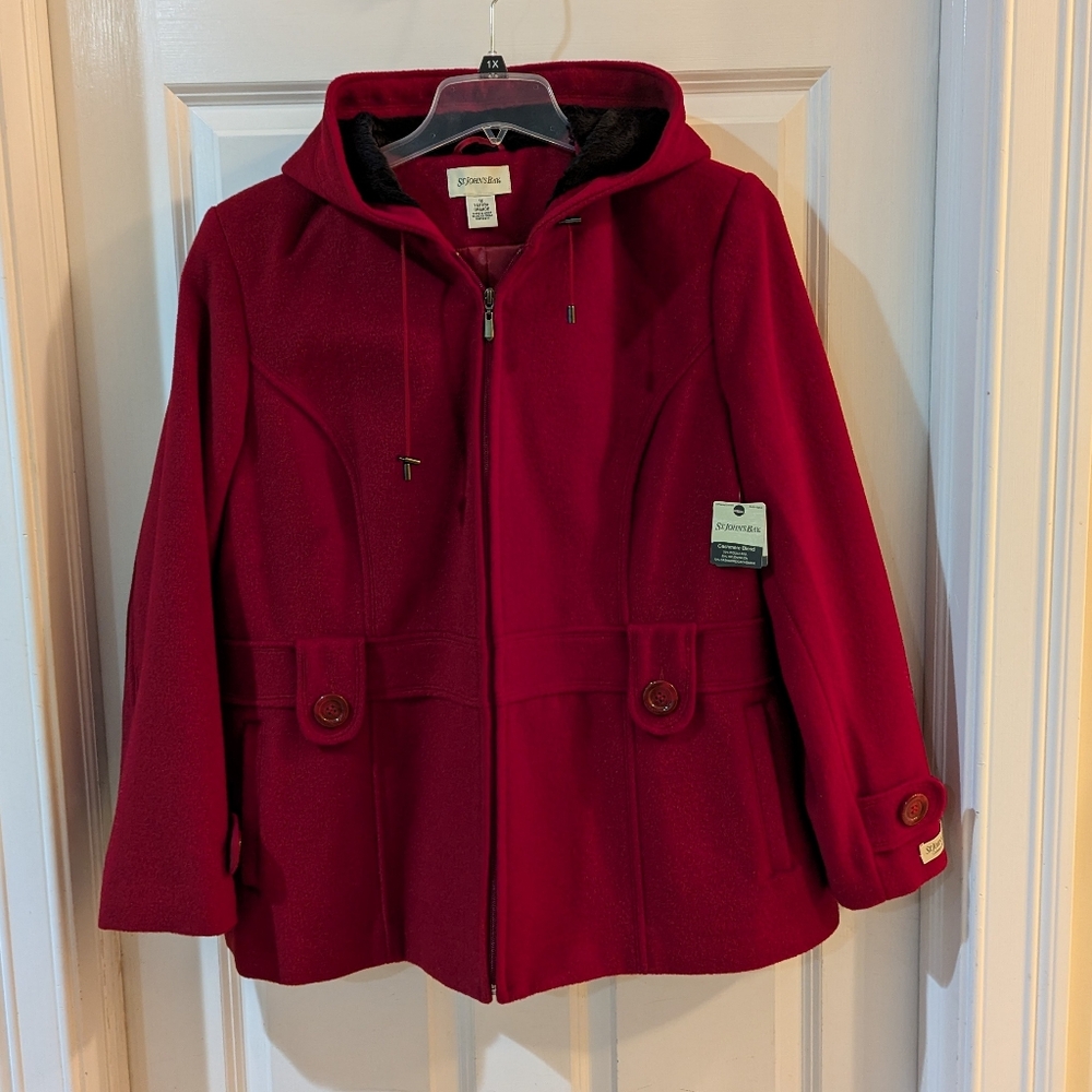 NEW St. John's Bay Cashmere Blend Women's Deep Red, Zip Jacket/Coat. 1X